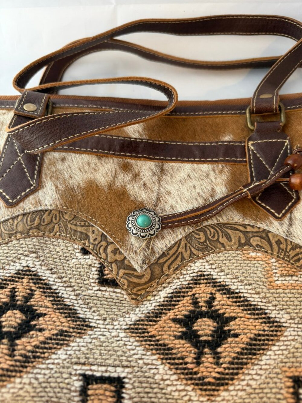 Myra Bag  Textile, Leather & Cowhide/Fur Large Tote Bag   NEW Without Tags - Picture 2 of 3